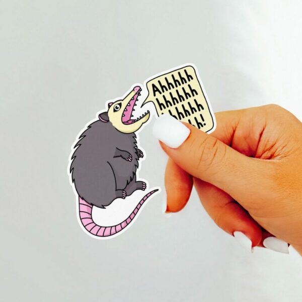 A graphic of Ahhhhhh Possum Sticker available on HeckinMagical.com