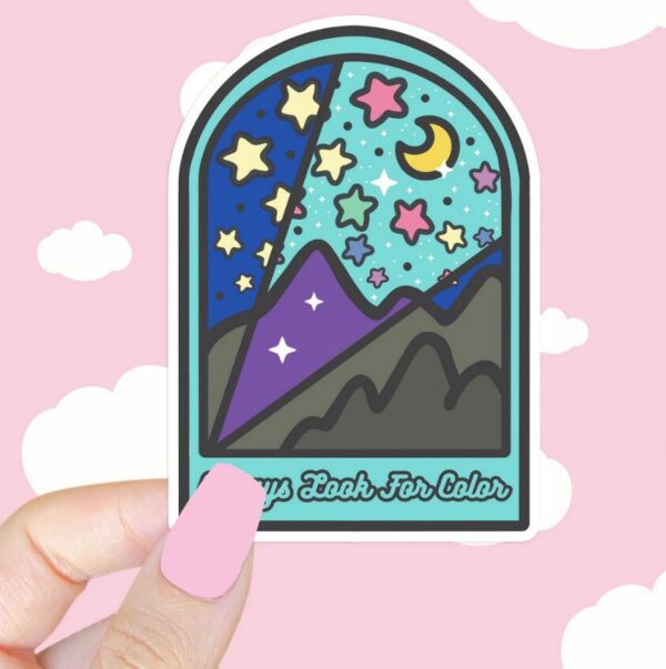 A graphic of Always Look For Color Sticker available on HeckinMagical.com