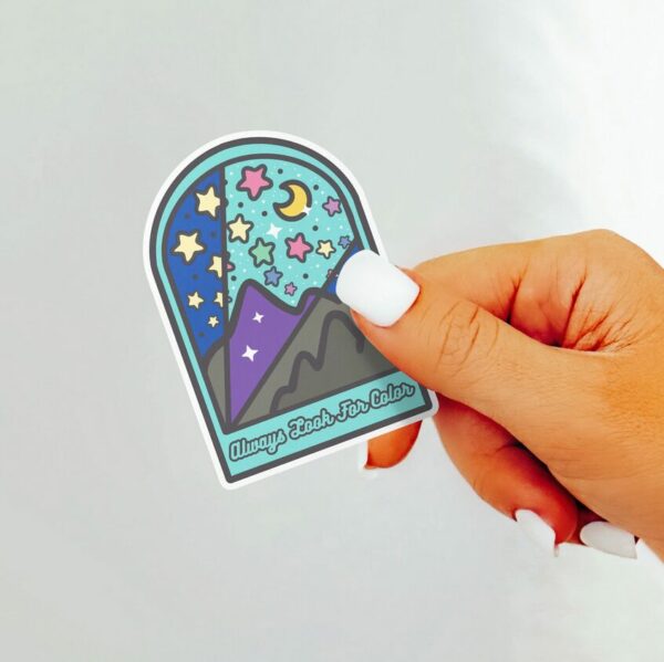 A graphic of Always Look For Color Sticker available on HeckinMagical.com