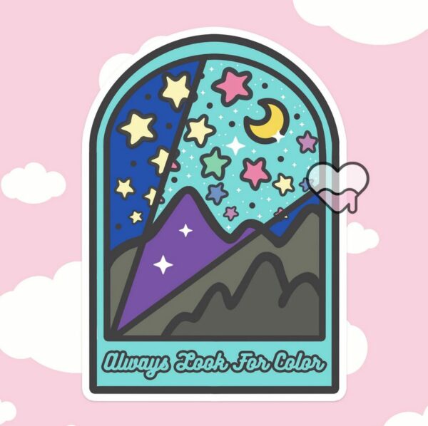 A graphic of Always Look For Color Sticker available on HeckinMagical.com