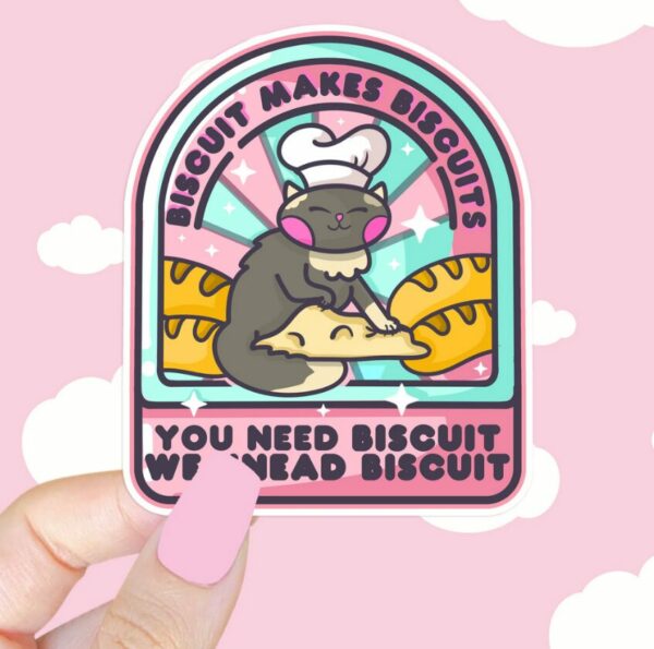 A graphic of Biscuit Cat Bakery Sticker Sticker available on HeckinMagical.com