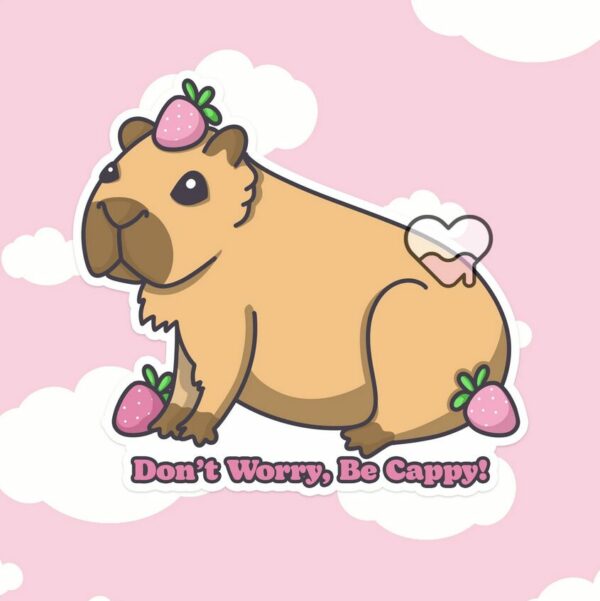 A graphic of Dont Worry Be Cappy Sticker available on HeckinMagical.com