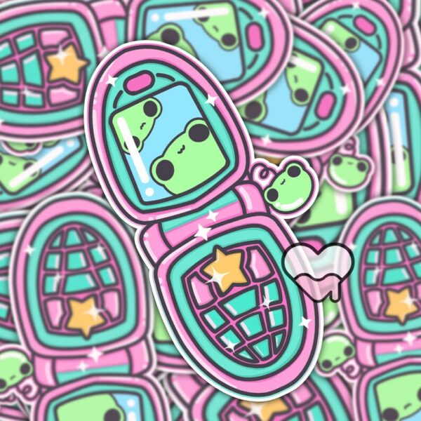 A graphic of Froggy Fun Flip Phone Sticker available on HeckinMagical.com