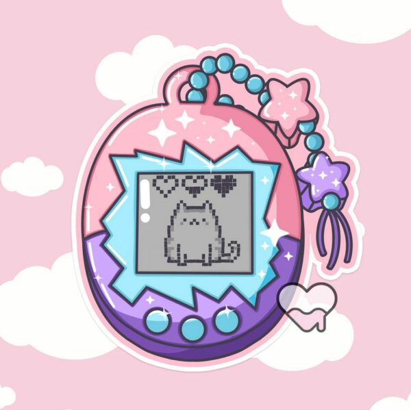 A graphic of Gamer Girl Handheld Pet Kitty Sticker available on HeckinMagical.com