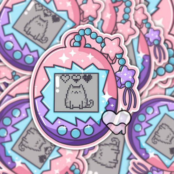 A graphic of Gamer Girl Handheld Pet Kitty Sticker available on HeckinMagical.com