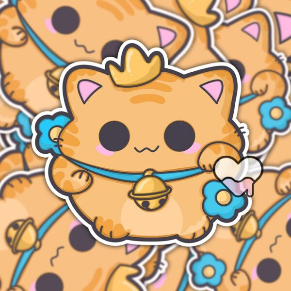 A graphic of Ginger Blue Daisy Lucky Cat Sticker available on HeckinMagical.com