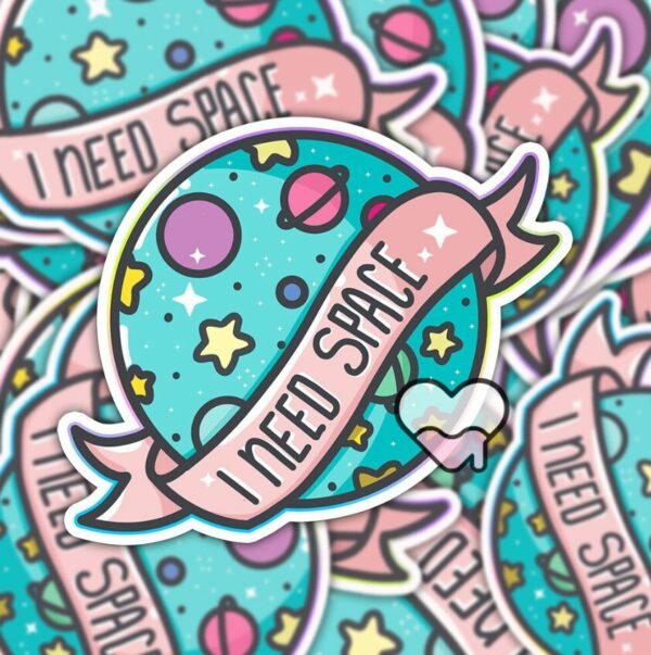 A graphic of I Need Space Sticker available on HeckinMagical.com