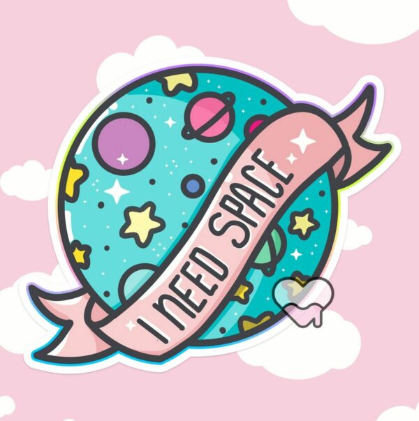 A graphic of I Need Space Sticker available on HeckinMagical.com