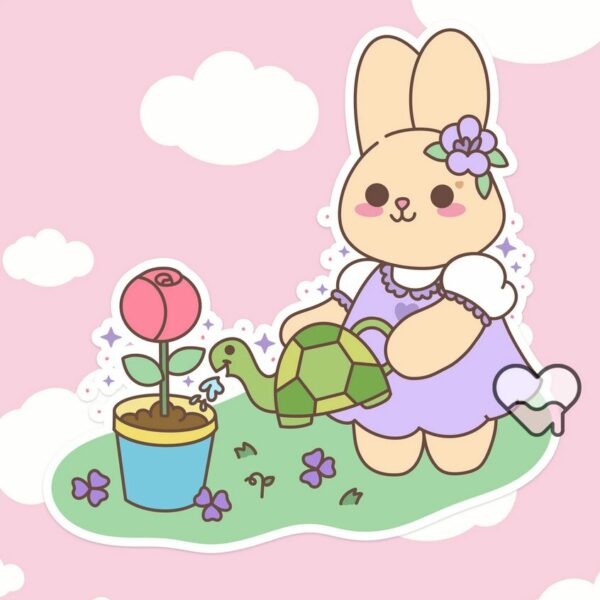 A graphic of Keep Growing Lavender The Bunny Sticker available on HeckinMagical.com