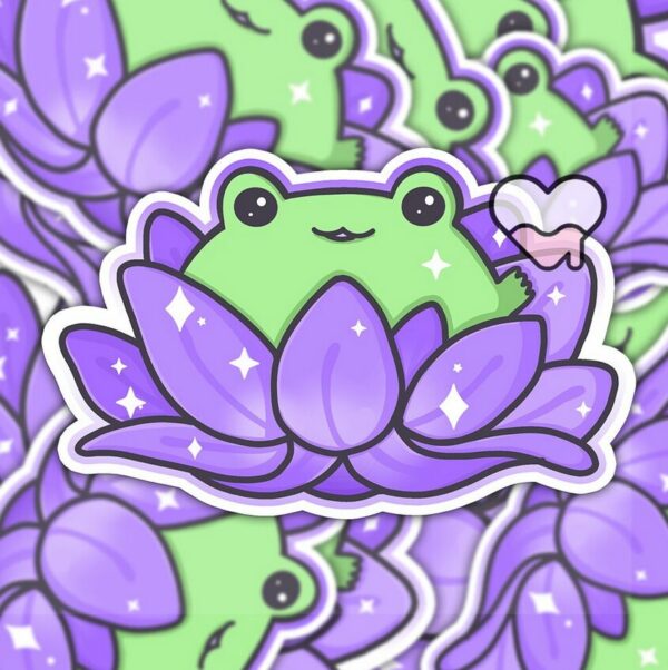 A graphic of Lotus Frog Purple Sticker available on HeckinMagical.com