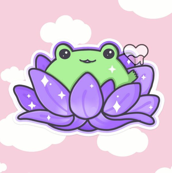 A graphic of Lotus Frog Purple Sticker available on HeckinMagical.com