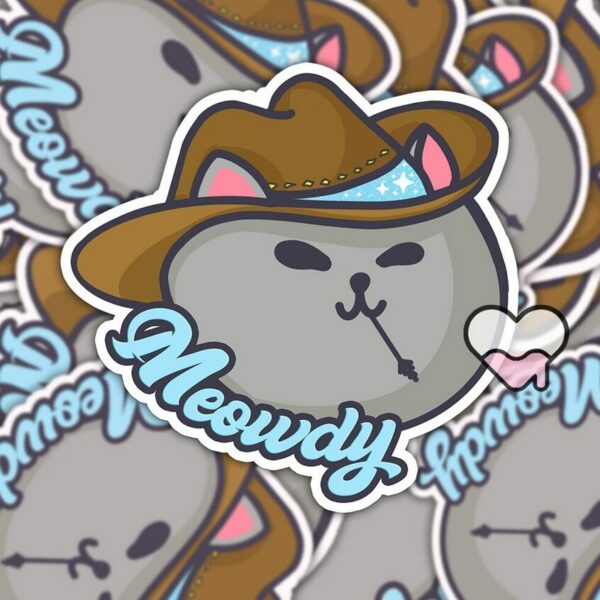 A graphic of Meowdy Meowboy Sticker available on HeckinMagical.com