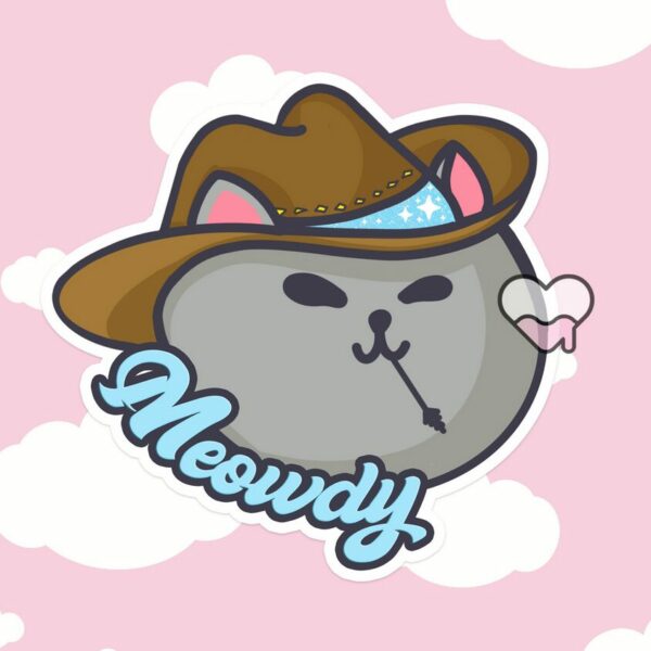 A graphic of Meowdy Meowboy Sticker available on HeckinMagical.com