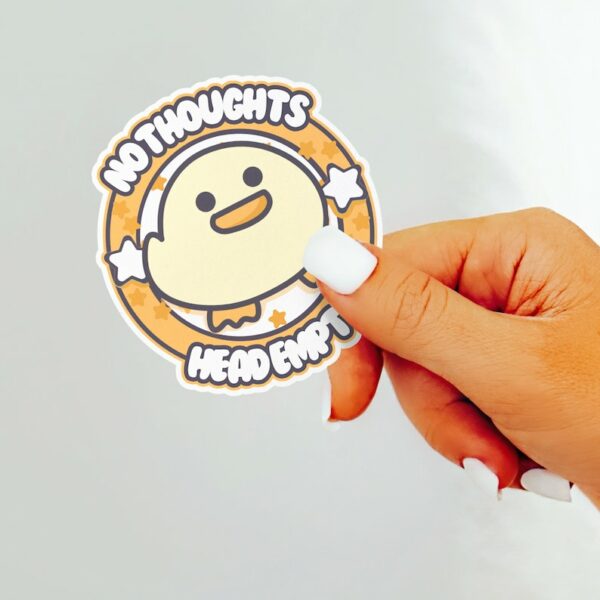 A graphic of No Thoughts Head Empty Duck Sticker available on HeckinMagical.com