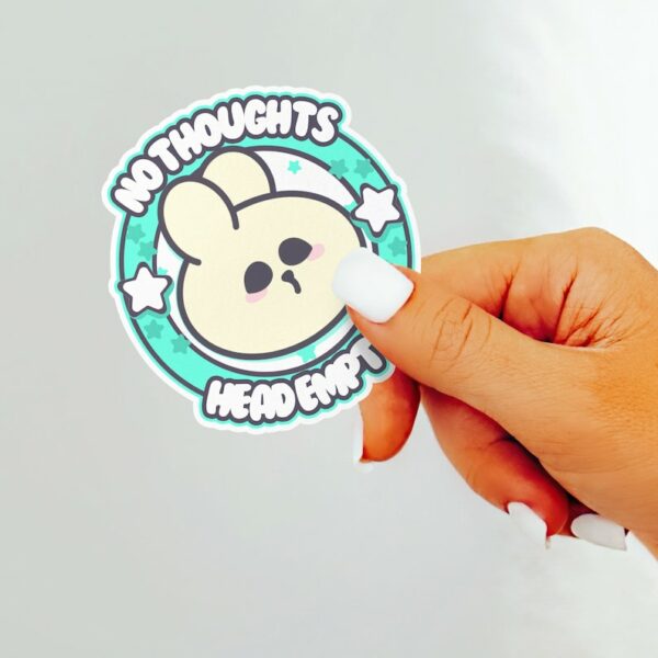 A graphic of No Thoughts Head Empty Bunny Sticker available on HeckinMagical.com