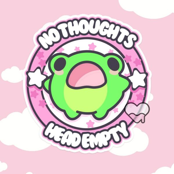 A graphic of No Thoughts Head Empty Frog Sticker available on HeckinMagical.com