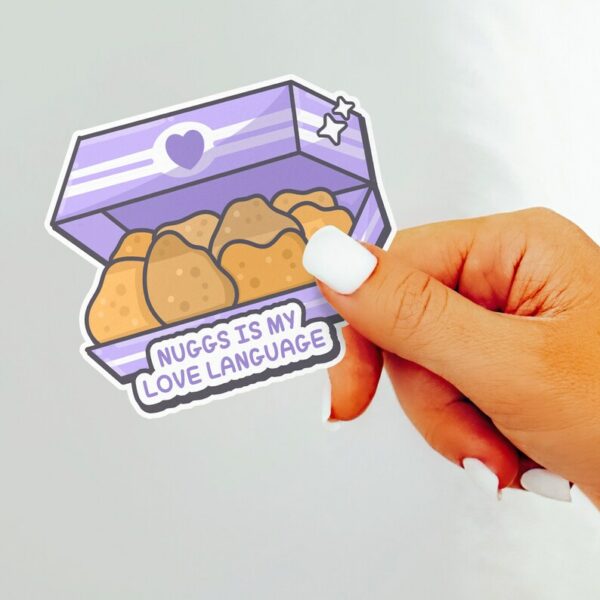 A graphic of Nuggs Is My Love Language Sticker available on HeckinMagical.com