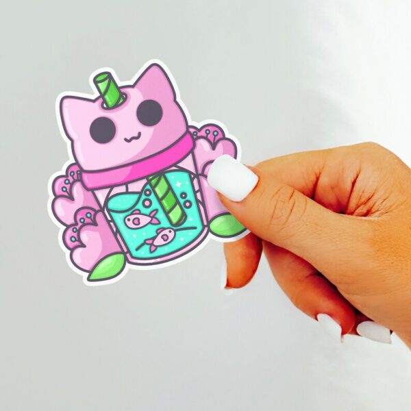 A graphic of Pink Kitty Juice Sticker available on HeckinMagical.com