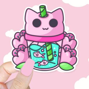 A graphic of Pink Kitty Juice Sticker available on HeckinMagical.com