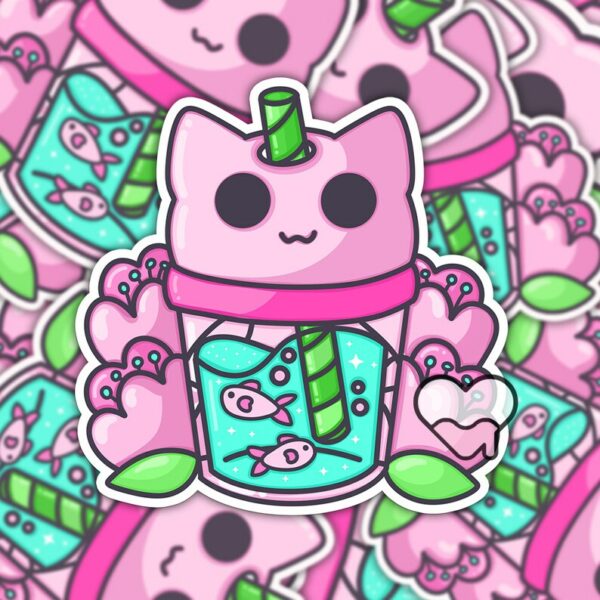 A graphic of Pink Kitty Juice Sticker available on HeckinMagical.com