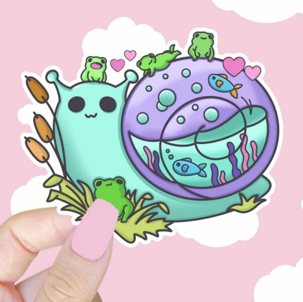 A graphic of Snail and Friends Sticker available on HeckinMagical.com