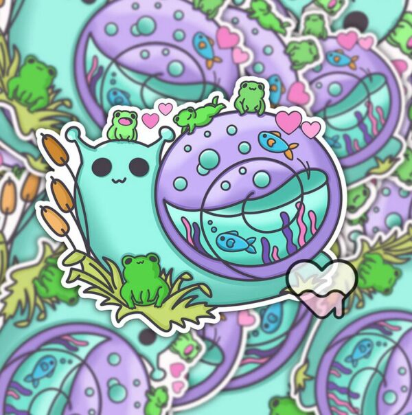 A graphic of Snail and Friends Sticker available on HeckinMagical.com