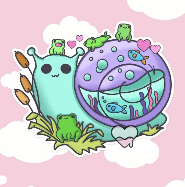 A graphic of Snail and Friends Sticker available on HeckinMagical.com