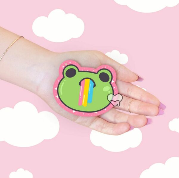 A graphic of Sparkle Frog Emoji Stickers available on HeckinMagical.com