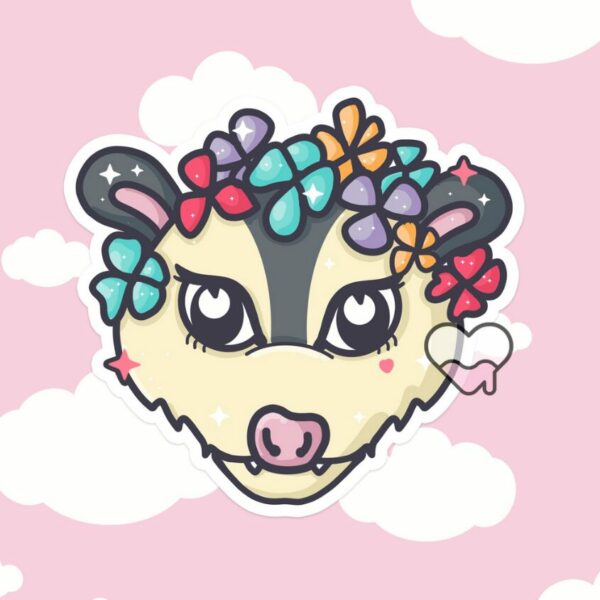 A graphic of Spring Possum Sticker available on HeckinMagical.com