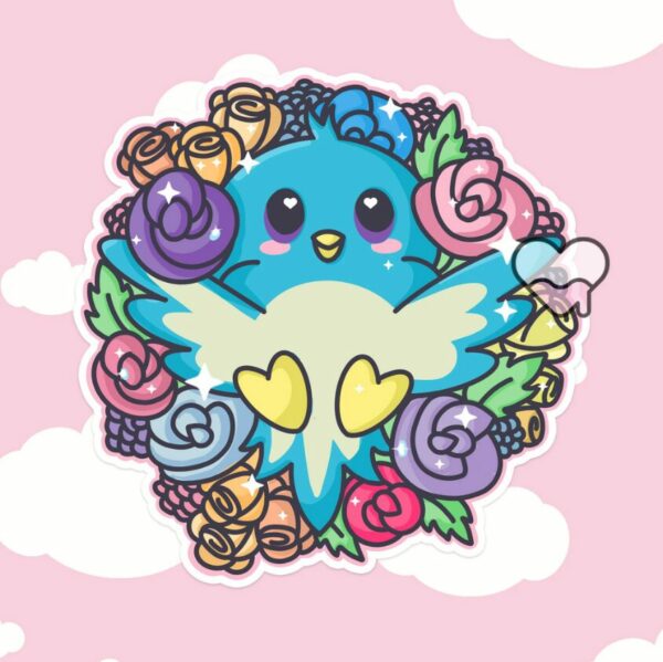 A graphic of Spring Blue Bird Sticker available on HeckinMagical.com