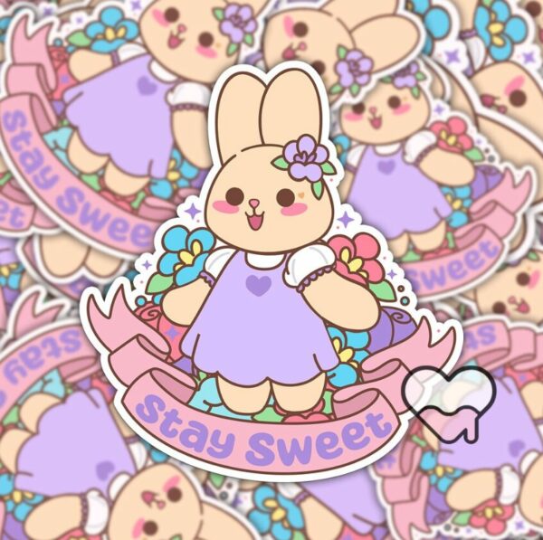 A graphic of Stay Sweet Lavender The Bunny Sticker available on HeckinMagical.com