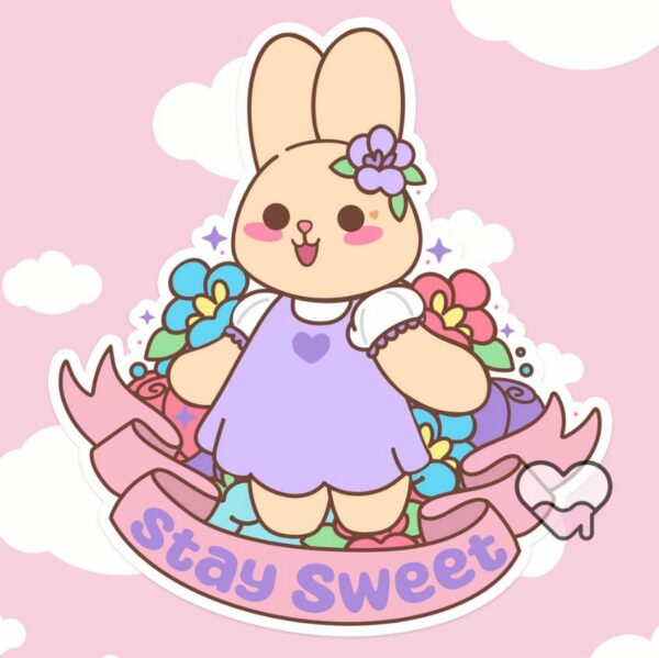 A graphic of Stay Sweet Lavender The Bunny Sticker available on HeckinMagical.com