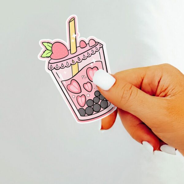 A graphic of Strawberry Boba Sticker available on HeckinMagical.com