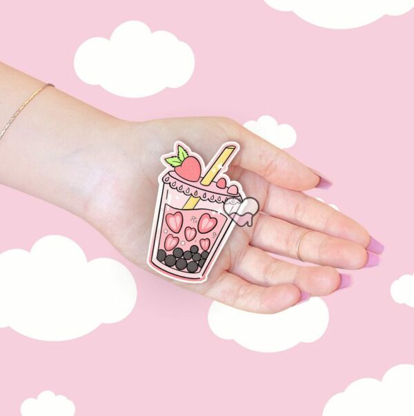 A graphic of Strawberry Boba Sticker available on HeckinMagical.com