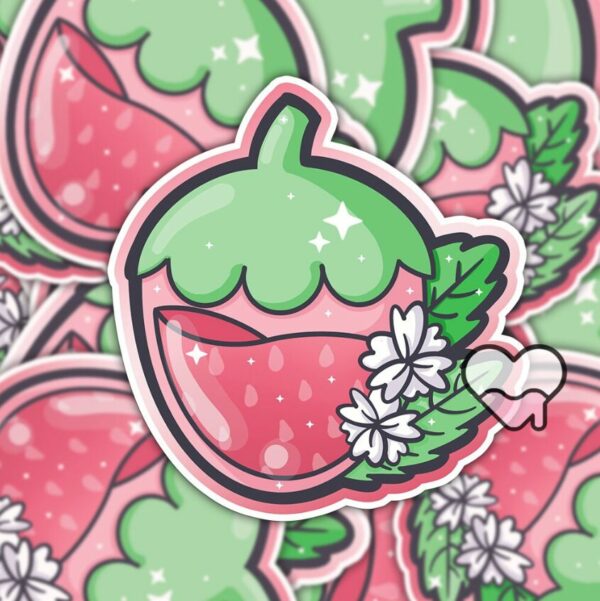 A graphic of Strawberry Juice Sticker available on HeckinMagical.com