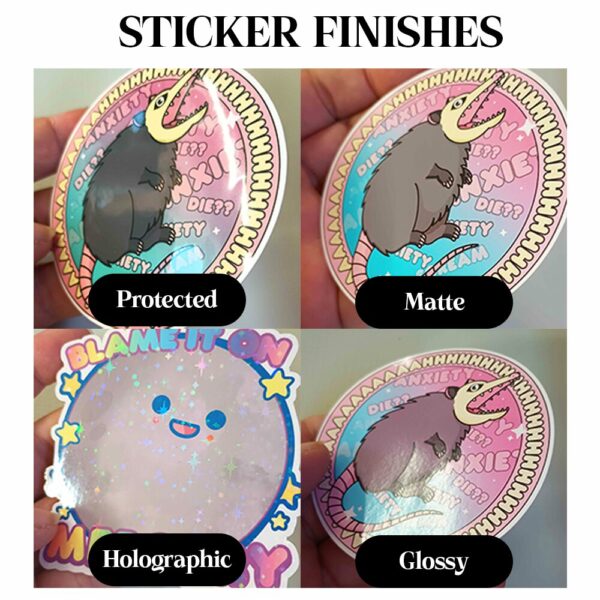 A graphic of Sticker Finishes Samples available on HeckinMagical.com