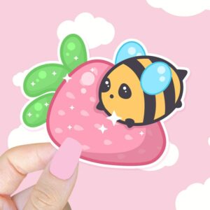 A graphic of Bumbly Bee Strawberry Friend Sticker available on HeckinMagical.com