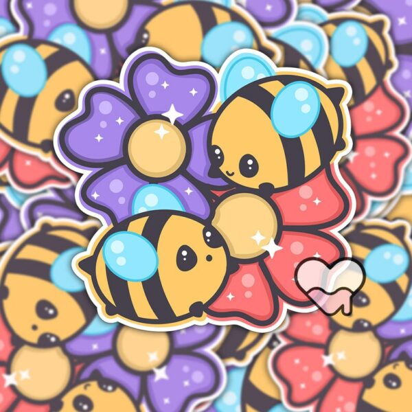 A graphic of Bumbly Bees Flower Friends Sticker available on HeckinMagical.com