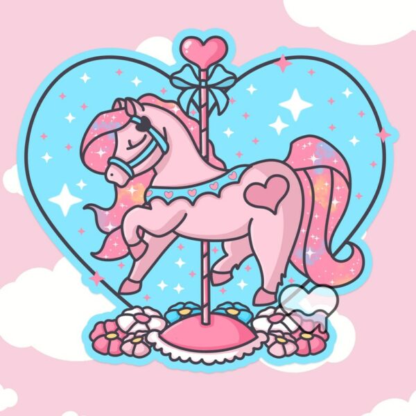 A graphic of Carousel Horse Twinkle Heart Sticker available on HeckinMagical.com