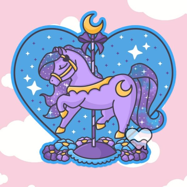 A graphic of Carousel Horse Twinkle Moon Sticker available on HeckinMagical.com