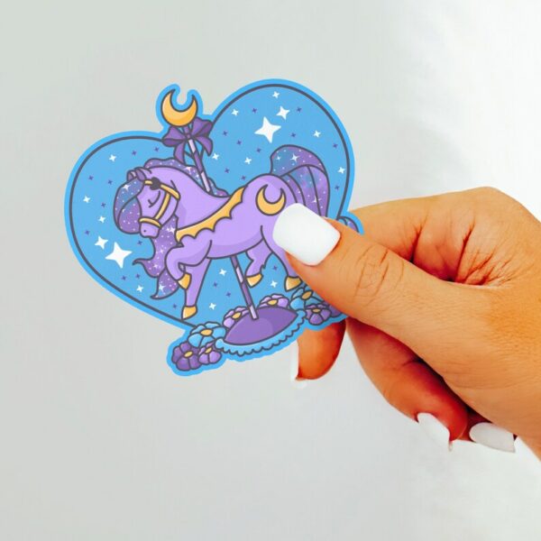 A graphic of Carousel Horse Twinkle Moon Sticker available on HeckinMagical.com