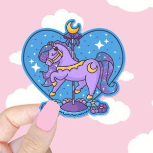 A graphic of Carousel Horse Twinkle Moon Sticker available on HeckinMagical.com