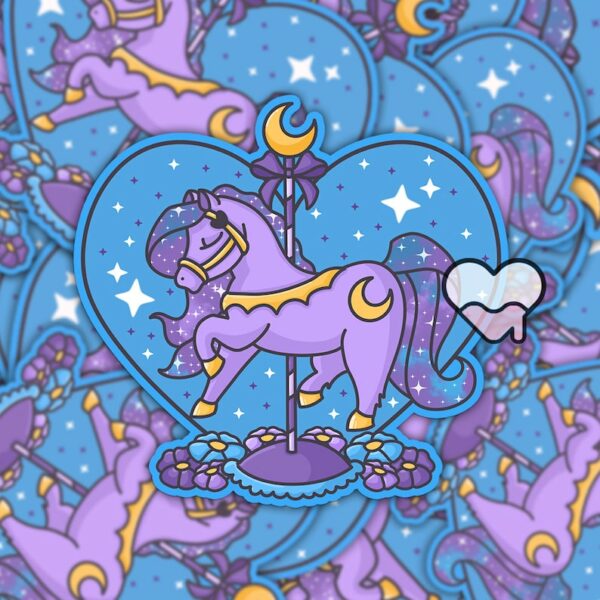 A graphic of Carousel Horse Twinkle Moon Sticker available on HeckinMagical.com