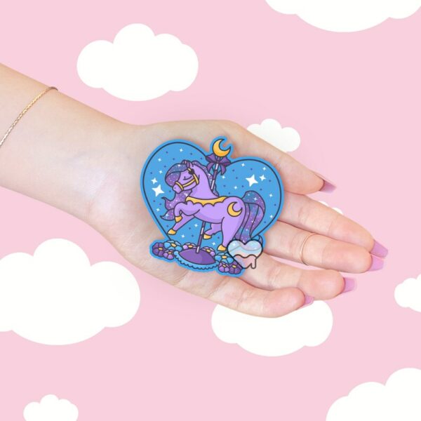 A graphic of Carousel Horse Twinkle Moon Sticker available on HeckinMagical.com