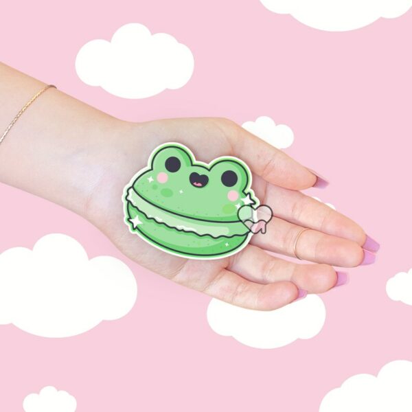 A graphic of Frog Macaroon Sticker available on HeckinMagical.com