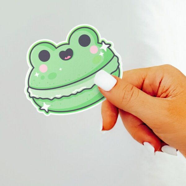 A graphic of Frog Macaroon Sticker available on HeckinMagical.com