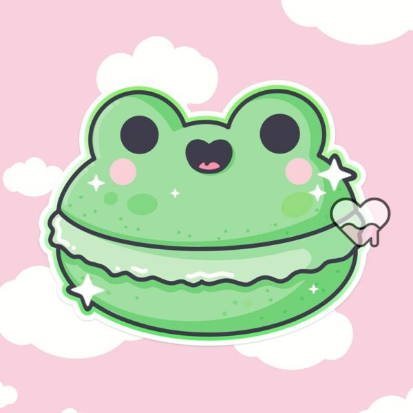 A graphic of Frog Macaroon Sticker available on HeckinMagical.com