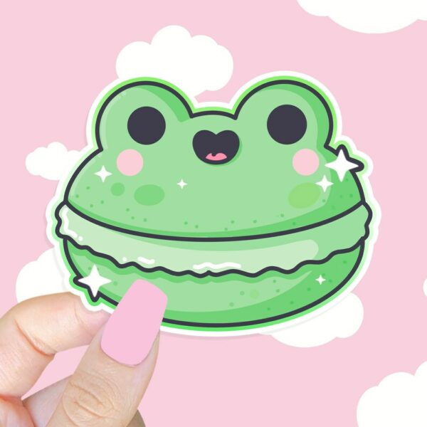 A graphic of Frog Macaroon Sticker available on HeckinMagical.com