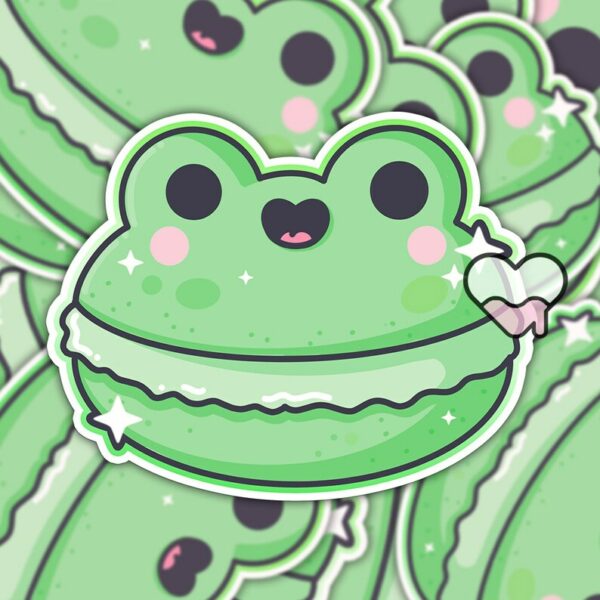 A graphic of Frog Macaroon Sticker available on HeckinMagical.com