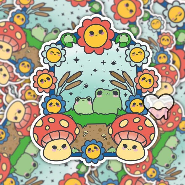 A graphic of Frog Paradise Sticker available on HeckinMagical.com